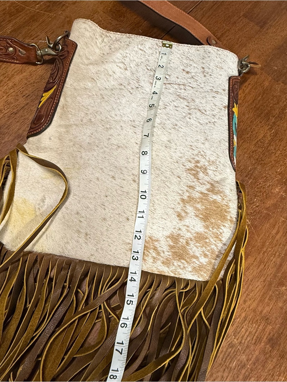 American Darling Cowhide Leather Fringe Crossbody Bag Turquoise Tooled Purse - Picture 9 of 11